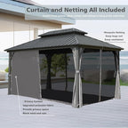 Domi Hardtop Gazebo 10x12FT, Aluminum Outdoor Gazebo with Galvanized Steel Double Roof Canopy, Curtains and Netting Included, Metal Gazebo Permanent Pavilion for Patio, Lawn, Garden, Gray