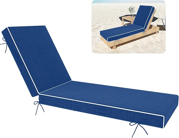 Chaise Lounge Cushions Outdoor Furniture 72 x 21 Inch Olefin Patio Lounge Chair Cushions 4'' Thick Waterproof Outdoor Chaise Cushion Weather Resistant Pool Lounger Cushion (Blue)