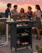 SERWALL Outdoor Bar Table,Patio Bar Cabinet with 4-Tier Storage and Spacious Tabletop for Outside,Poolside, Backyard,Made of HDPE,Black