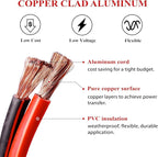 2 Gauge Battery Cable (12 Feet Black, 12 Feet Red) - 2 AWG Copper Clad Power Welding Wire with M8 & M10 SC Connector Lugs for Car, Camper, RV, Solar Low Voltage Inverter Wiring