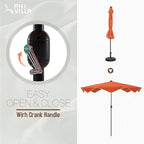 PHI VILLA 9ft Patio Umbrellas with 24 pcs LED Solar Lights, Outdoor Market Table Lighted Umbrella with 8 Steel Ribs, Tilt for UV-Resistant, Lotus Leaf Shape Canopy, Orange