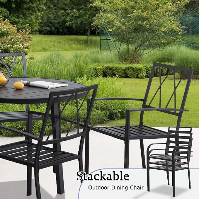 Outdoor Dining Chairs Set of 2, Aluminum Frame Stackable Patio Dining Chairs with Armrest, Wrought Iron Patio Bistro Chairs for Lawn, Backyard, Garden, Porch