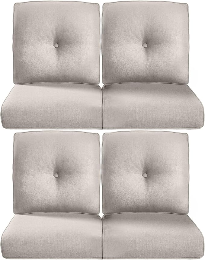 Pop 22x25/22x24 Outdoor Chair Cushions Set of 4 - Heavy Duty High Back Replacement Zippered Cushion for Patio Furniture Set Dining Rocking Chairs Loveseat L-Shape Sofa - Beige/Button