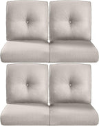 Pop 22x25/22x24 Outdoor Chair Cushions Set of 4 - Heavy Duty High Back Replacement Zippered Cushion for Patio Furniture Set Dining Rocking Chairs Loveseat L-Shape Sofa - Beige/Button