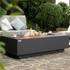 AMS Creations | Madison 60" Rectangular Natural Gas Outdoor Fire Pit Table | Dark Gray Concrete GFRC | Limestone Texture or Surface | Electronic Ignition | Outside Backyard Fireplace