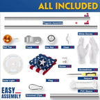 25FT Sliver Heavy Duty Flag Pole Kit with 3x5 Ft American Flag & Solar Light - 12 Gauge Aluminum Tubing, Resistance High Winds, Hardware Flagpole Set for Residential Commercial Outdoor Ready