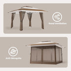 Bealife 13x13 Pop Up Gazebo Tent with Mosquito Netting, Outoor Canopy Tent with 4 Sandbags, 8 Stakes, 4 Ropes, Roller Bag, Pop Up Canopy for Lawn Backyard Garden Deck (Beige, 13x13)