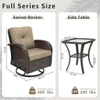3 Pieces Patio Furniture Set, Outdoor Swivel Rocking Chair Set of 2 with Side Table - 360° Swivel, Thick Cushions, All-Weather Bistro Set for Deck, Porch, Pool(Brown, Brown Full-Weave Rattan)