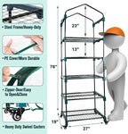 Worth Garden Upgraded 5-Tier Mini Greenhouse with Castors Wheels - Portable Small Gardening Green House with PVC Cover - Heavy Duty Swivel Castors with Brakes - 76''H x 27''L x 19''W Indoor & Outdoor