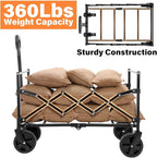 Wagons Carts Foldable, Collapsible Wagon Cart with Wheels - Beach Wagon Cart with Wheels for Sand Sports Camping Grocery, Black