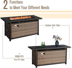 MFSTUDIO Outdoor Patio Furniture Set with 56" Fire Pit Table, 6 PCS Metal Patio Conversation Sets for 7, Patio Sectional Set with 3-Seat Sofa, 2 Ottoman, 2 Fixed Sofa Chairs, 1 Fire Pit Table
