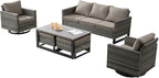 Wicker Outdoor Patio Furniture Set - 6 Piece Patio Conversation Set with 2 Swivel Rocker Chairs,2 Rattan Ottoman,1 Couch and 1 Metal Coffee Table for Outside Porch Deck Backyard(Mixed Grey/Grey)