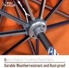 PHI VILLA 9ft Patio Umbrellas with 24 pcs LED Solar Lights, Outdoor Market Table Lighted Umbrella with 8 Steel Ribs, Tilt for UV-Resistant, Lotus Leaf Shape Canopy, Orange