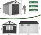 Chery Industrial 8 x 12FT Outdoor Storage, Affordable Metal Tool Shed with Lockable Sliding Shed Door and Vents,Waterproof Galvanized Steel Sheds & Outdoor Storage for Backyard, Garden(Grey)