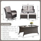 Rilyson 6 Piece Outdoor Patio Furniture Set - Rattan Wicker Patio Conversation Sets with 2 Swivel Rocker Chairs,2 Ottomans,1 Loveseat and 1 Coffee Table for Outside Porch Deck Backyard(Brown/Beige)
