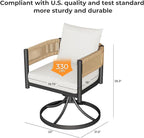 Grand patio Outdoor Dining Chairs Set of 4, 4 Pieces Patio Dining Chairs, Metal Woven Wicker Swivel Patio Chairs with Light Beige Cushions for Backyard, Deck, Garden, Lawn and Poolside (Natural)