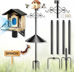 89 inch Double Hooks Heavy Duty Bird Feeder Pole with Squirrel Baffle for Outdoors,5-Prong Base Adjustable Bird House Pole for Smart Camera Birdfeeder,Bluebird House