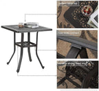 MFSTUDIO Cast Aluminum Patio Dining Set of 2, Retro Design Outdoor Table and Chairs Set with 2×Fixed Chairs and 1×Square Outdoor Table, 3 Piece Patio Set for Backyard Garden