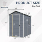 6X4 FT Outdoor Storage Shed W/Window & Air Vent,Resin Shed W/Lockable Door & Sloped Roof,Garden Tool House for Backyard Patio Lawn,Gray