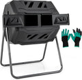S AFSTAR Composter Tumbler Outdoor, 42-Gal Dual Chamber Tumbling Composter with 2 Sliding Doors, Metal Frame, BPA-Free Large Rotating Compost Bin Tumbler for Garden Yard Waste (Black)