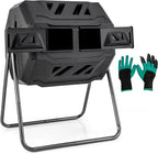 S AFSTAR Composter Tumbler Outdoor, 42-Gal Dual Chamber Tumbling Composter with 2 Sliding Doors, Metal Frame, BPA-Free Large Rotating Compost Bin Tumbler for Garden Yard Waste (Black)