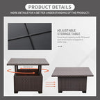Outdoor Table with Storage Outside Patio Table Wicker Convertible Coffee Table All-Weather Rattan Coffee Table, Brown