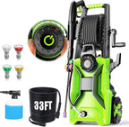5000 PSI Adjustable Pressure Cleaner, 2025 New Power Cleaner Pressure Adjustable (2500PSI-5000PSI) with 33ft Pressure Hose, 4 Nozzle and Detergent Tank for Cars, Upgraded Green