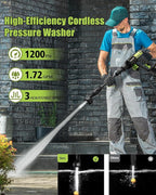Portable Cordless Pressure Washer 2 Batteries - 1200PSI Brushless Cordless Power Washer with 6-in-1 Nozzle, Adjustable Foam Cannon LCD Touch Screen for Car Garden