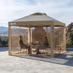 CROWN SHADES Gazebo 10x10 Pop Up Canopy with Mosquito Netting, Screen Tent with 4 Ropes, 8 Stakes, 4 Sandbags and Wheeled Storage Bag, Canopy for Patio & Backyard, Beige