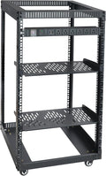 RIVECO 18U Open Frame Server Rack with Brake Casters + PDU (8 Outlets) Power Strip Surge Protector + 2 PCS Rack Shelves Cantilever Tray Set Black
