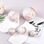 JIC Gem Large Pink Agate Crystal Sphere Ball with Wooden Stand Pink Healing Crystal Decorative Ball 90-100mm