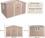 10×8FT Outdoor Storage Shed with Window,Large Metal Tool Shed with Lockable Door and Rainproof Sloped Roof, Garden Shed for Backyard, Patio, Brown