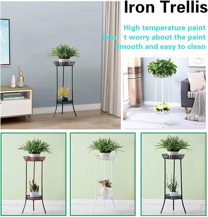 YANMENG Metal Iron High Plant Stand Indoor Outdoor, Sturdy Planter Stand, Corner Display Shelf, Weight Capacity 50 lbs(32in, Black)
