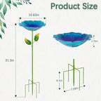 2 Pack Bird Bath for Outside, 31.3" H Metal Birdbaths, 10.63" Dia Garden Flower Bird Water Bowl, Freestanding Hummingbird Bath for Outdoors Garden Patio Yard Decor (Blue,Yellow)