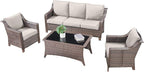 4 Piece Patio Furniture Set-Outdoor Rattan Wicker Sofa with Patio Chairs Outdoor Furniture for Porch Garden Backyard Poolside-Brown/Beige