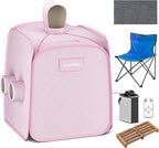 Giantex Portable Folding Sauna, 1 or 2 Person Steam Spa with Remote Control, Folding Chair, Foot Massage Roller, Absorbent Mat, 9 Temperature Levels, 3L Steamer, 800W Home Full Body Spa Tent (Pink)