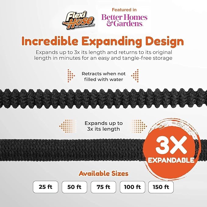Flexi Hose with 8 Function Nozzle, 100FT - Lightweight Expandable Garden Hose, No-Kink Flexibility, 3/4 Inch Solid Brass Fittings and Double Latex Core