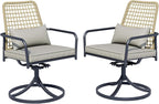 7-Piece Outdoor Patio Dining Set, 63-Inch Rectangular Table, 6 Wicker Rattan Swivel Chairs with Gray Cushions