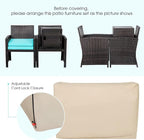 Tangkula 3 Pieces Outdoor Wicker Conversation Set with Waterproof Cover, 2 Patio Rattan Cushioned Chairs with Side Storage Table, Suitable for Front Porch, Balcony, Garden, Poolside (Turquoise)