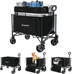 SUNNYFEEL Wagon Cart Foldable, Standard Borderless Version Collapsible Wagon with 220 LBS Max Load, Up to 120L Foldable Grocery Cart with Side Opened for Outdoor, Garden & Camping,Black