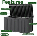 EasyUp 150 Gallon Outdoor Storage Box Waterproof, UV Resistant Resin Deck Box with Hydraulic Rod, Reinforced Stability for Patio, Garden, and Pool, Striped Black
