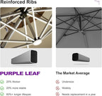 PURPLE LEAF 12ft Solar powered LED Patio Umbrella Outdoor Round Umbrellas Large Cantilever Umbrellas with LED lights Windproof Offset Umbrella Heavy Duty Sun Umbrella for Garden Deck Pool Patio, Beige