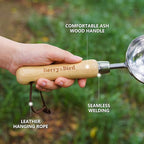 Berry&Bird Garden Loose Soil Scoop, Stainless Steel Hand Shovel Spade with Wood Handle Multi Function Gardening Trowel Spoons for Transplanting, Digging, Planting, Cultivation