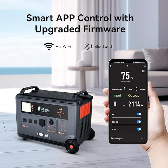 OSCAL Promax6000 Solar Generator 6000W(Peak 7200W) with 3x400W Solar Panel,120V/240V Dual Voltage Portable Power Station,3600WH Lifepo4 Battery 14 Outlets,2200W 1.96H Fast Charge,for Home Backup,RV.