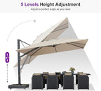 PURPLE LEAF 12' X 9' Rectangle Patio Umbrella Large Outdoor Aluminum Offset Umbrella with 360-degree Rotation Cantilever Umbrella for Garden Deck Backyard Pool Beige