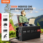 VEVOR Modified Sine Wave Inverter, 3000Watt Power Inverter DC 12V to AC 120V LCD Display with 3 AC Outlets 2 USB Port 1 Type-C Port 10 Spare Fuses, for Large Household Equipment, CE FCC Certified