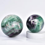 JIC Gem Large Crystal Ball Feather Fluorite Healing Crystals Sphere with Wooden Stand Meditation Home Decor 3.5-4 inch (90-100mm)