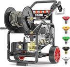 3600 PSI Gas Powered Commercial High Pressure Washer with 212cc 4HP Engine 3.3GPM Electric Start, Includes Hose Reel 50 FT 3/8 inch Hose 5 Quick Connect Nozzles Spray Gun and Wand