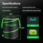 VIVOSUN 30-Gallon Collapsible Trash Can, Reusable Pop-Up Garden Bag with Hard-Shell Bottom, Leaf Scoops and Gloves, Yard Waste Container for Lawn Care and Camping, 2-Pack