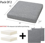 Magpie Fabrics Indoor Outdoor Waterproof Square Chair Cushion, 18" x 18" x 2.5", 2 Pack, Water Resistant Seat Cushions, for Patio Garden Office, Heather Grey